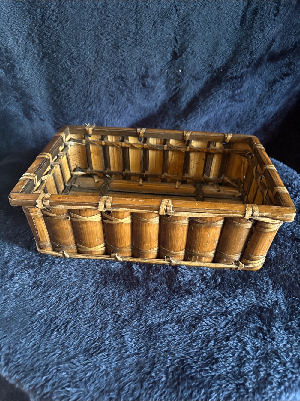 Handwoven Bamboo Rectangular Basket - Natural Brown